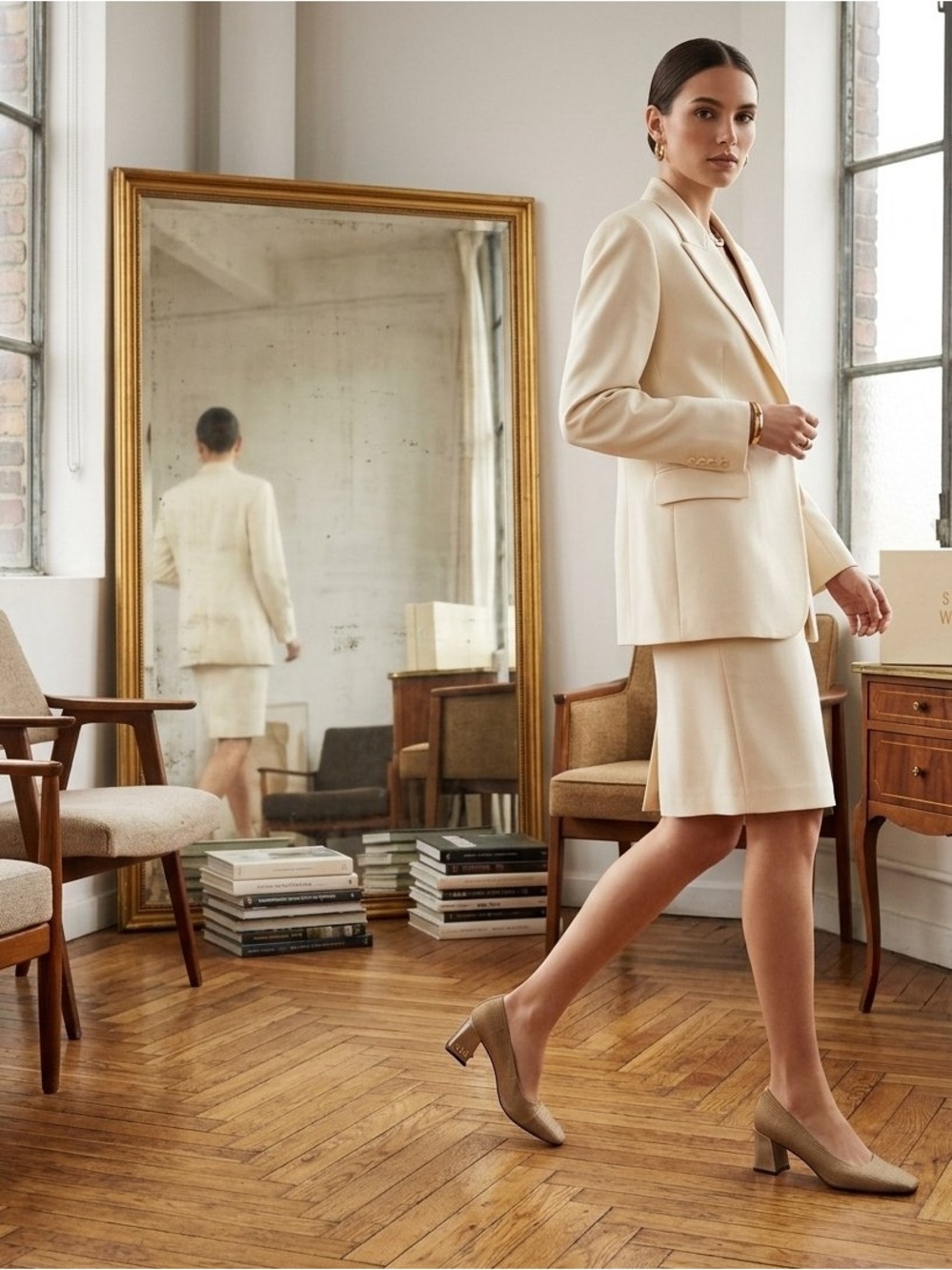 Stuart Weitzman Khaki Linen Pump | Block Heel | Narrow Fit ✨
